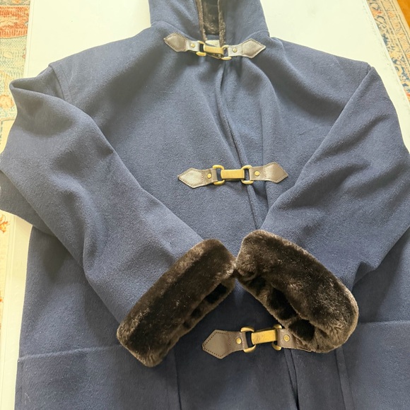 Ashley Scott navy hooded duffle coat faux fur trim wool blend made in usa - Picture 9 of 13